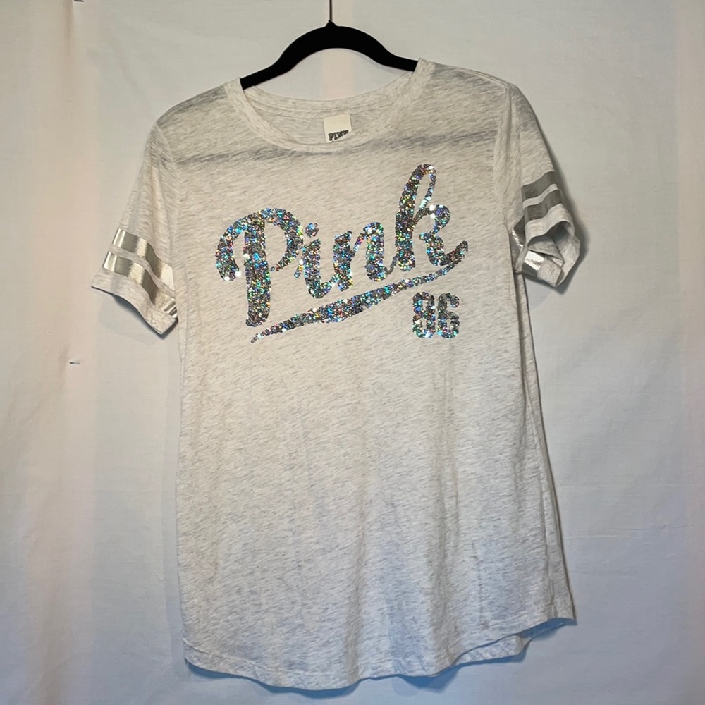 Pink silver sequin short sleeve shirt